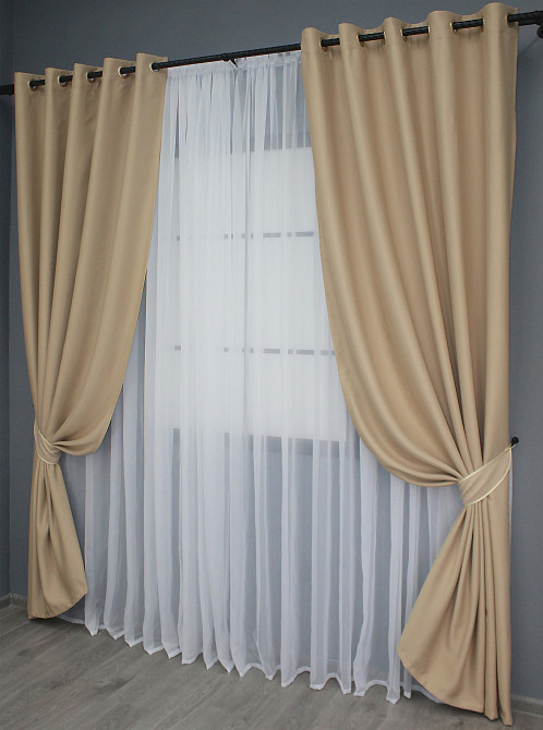 Комплект штор на люверсах VR-Textil Bagema Rvs № 1240ш Бежевый 150х250 см 2 шт (37-0016 ) Киев - изображение 3