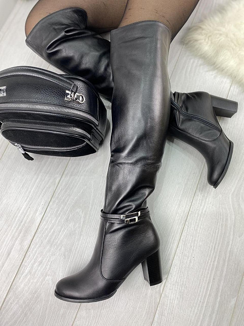 Kluchini Ботфорти жіночі KLUCHINI чорні натуральна шкіра з хутром висота 50см обхват гомілки 36 Коломыя - изображение 2
