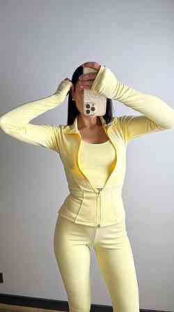 Женский термо костюм тройка: кофта топ и лосины трикотаж пума Лимонный, 42/44 Одесса