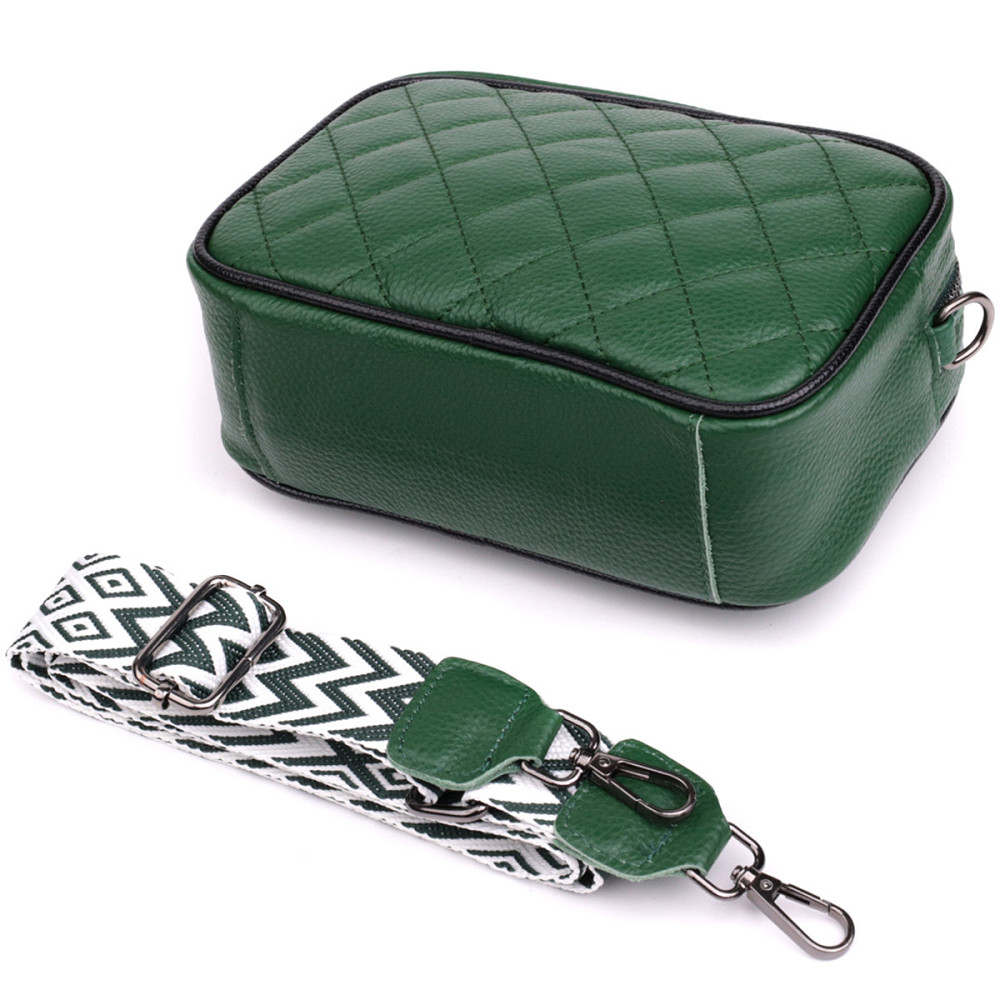 Стьобана жіноча сумка з натуральної шкіри 22857 Vintage Зелений Київ - фото 5