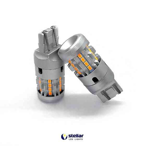 LED автолампа 7KG26 STELLAR цоколь W21W/5W 7443 CAN BUS Amber желтый, в повороты + резистор (1 шт.) Винница