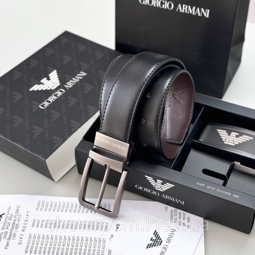 Чоловічий шкіряний ремінь із двома пряжками, подарункова упаковка GA (313) Київ - фото 8