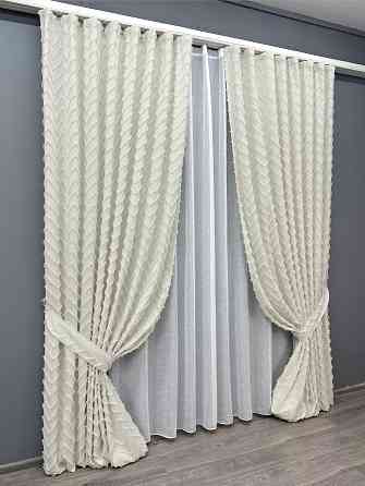 Комплект штор VR-Textil Льон Букле 150х270 2шт і Тюль 500х270 1815ш-115т Молочний з білим 71-045/4 Київ