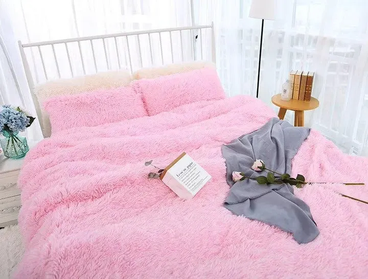 Постільна білизна зимове Верх хутро, внутрішня частина бавовна Рожевий Євро 200х220 см Київ - фото 1