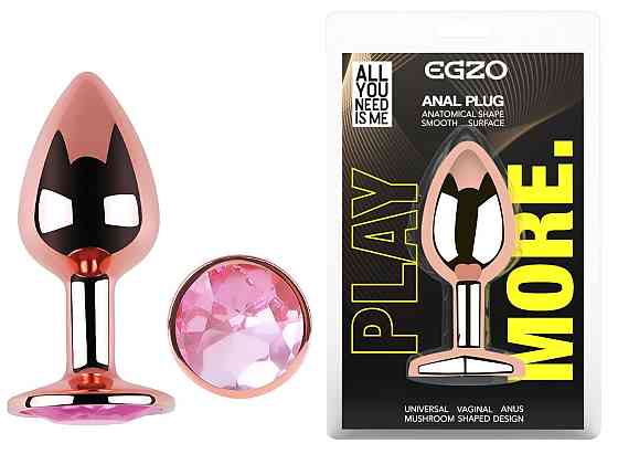 Анальная пробка с кристаллом EGZO - Rose Gold Round Plug Pink size M Sex Aura Киев