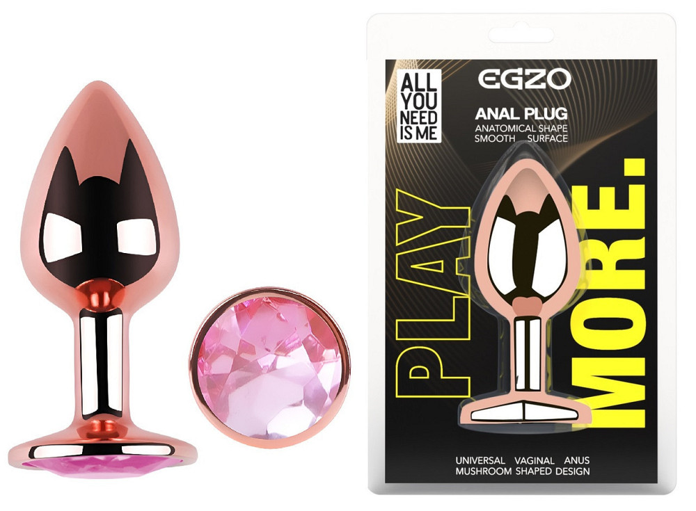 Анальна пробка з кристалом EGZO - Rose Gold Round Plug Pink size M Sex Aura Київ - фото 1