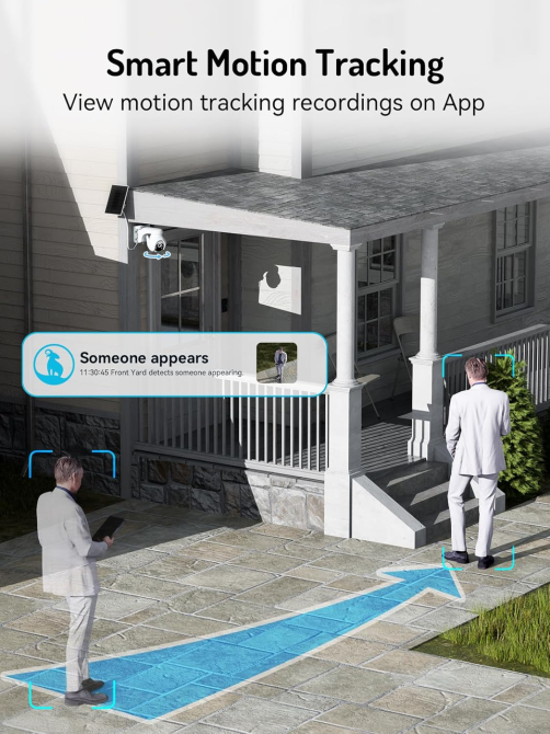 Вулична Wi-Fi камера blurams 2K 3 МП із сонячною панеллю, PTZ 355°/90°, AI-відстеженням, нічним баченням, біла Київ - фото 6