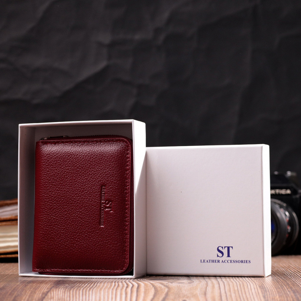 Жіночий шкіряний гаманець на блискавці, бордовий (ST Leather) Київ - фото 20