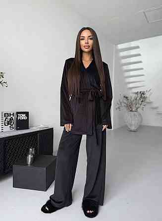 Жіночий стильний домашній костюм брюки палаццо + кімоно, велюр Одеса