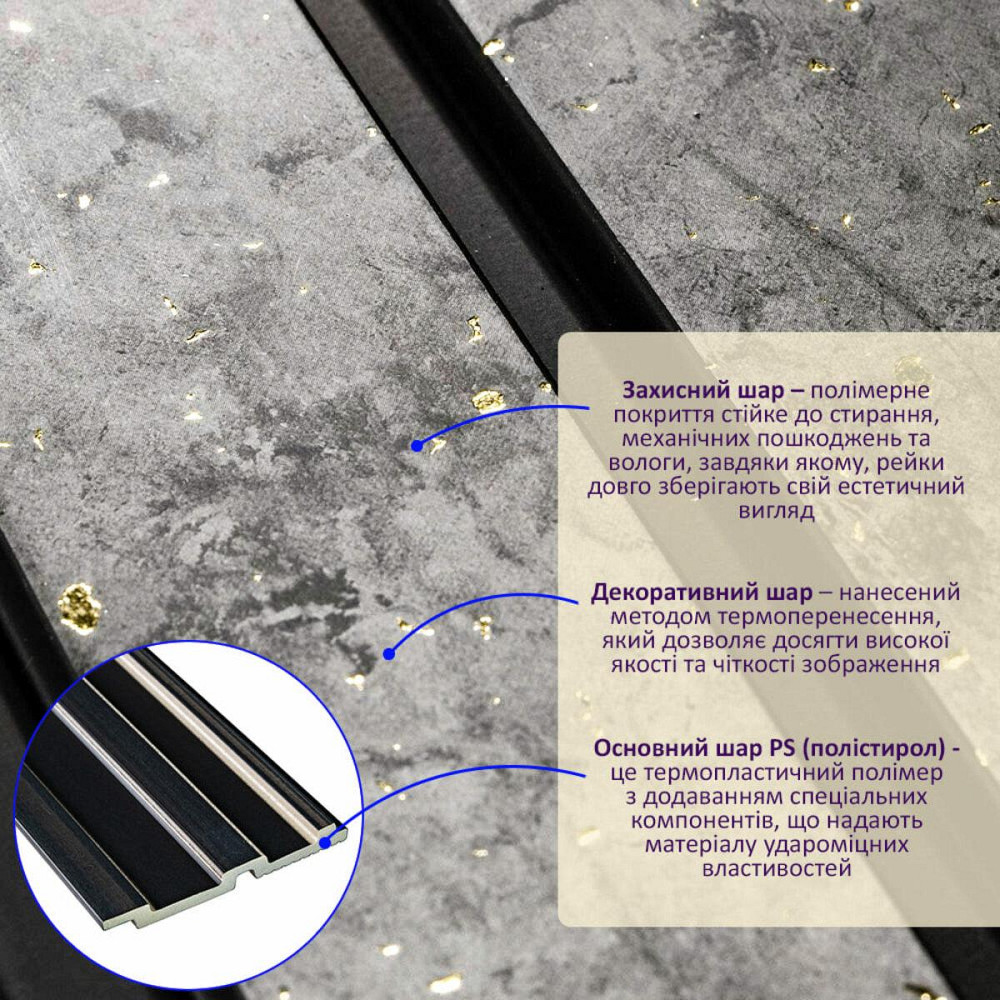 Декоративна рейка бетон із золотими вкрапленнями Київ - фото 8