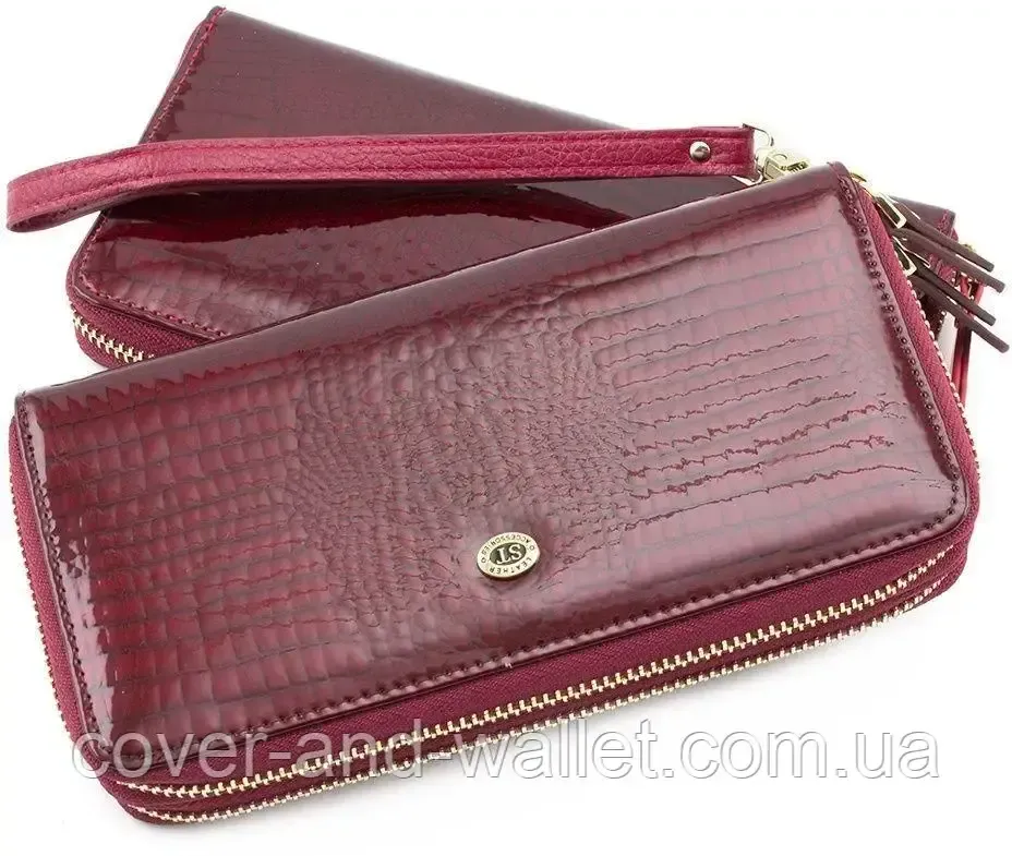 Женский лаковый кожаный кошелек на две молнии красного цвета ST AE 238-2 Бордовый Киев - изображение 1