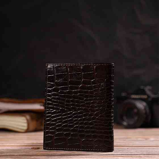 Компактний чоловічий гаманець із натуральної шкіри з тисненням під крокодила CANPELLINI 21871 Коричневий Київ