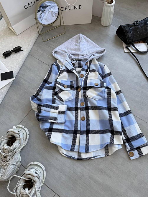 Женская теплая оверсайз рубашка с капюшоном турецкий двусторонний флис Полар Голубой, 48/52 Одесса - изображение 5