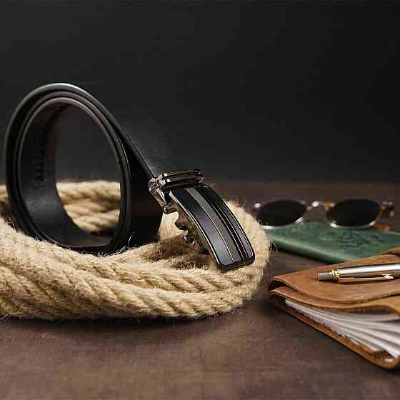 Ремінь чоловічий з автоматичною пряжкою смужки Vintage 20292 Чорний Київ