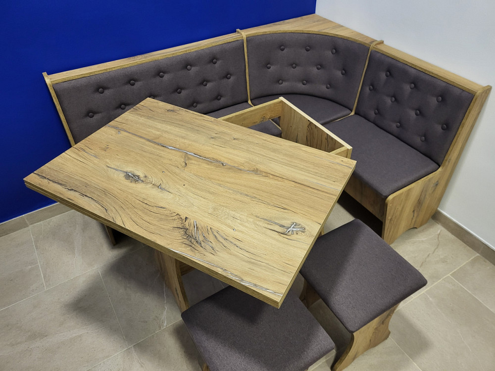 Маленький универсальный обеденный кухонный уголок ДСП с раскладным столом и пуфами 2 шт на кухню Дуб Флагшток Львов - изображение 6