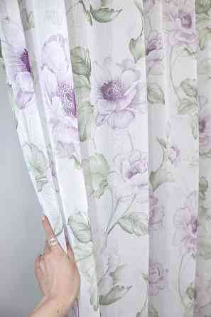 Тюль батист, колекція "Flora" колір білий з бузковим та салатовим 1367т Київ