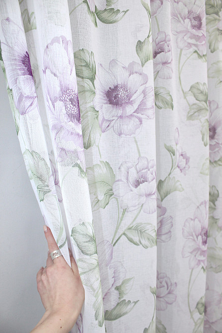 Тюль батист, колекція "Flora" колір білий з бузковим та салатовим 1367т Київ - фото 2