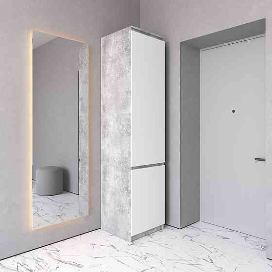 Шафа пенал VAYS R-21 Бетон-Білий фасад, з полицями та штангою, без ручок, ЛДСП, 50×50×211 см - для одягу та взуття, в передпокій Львів