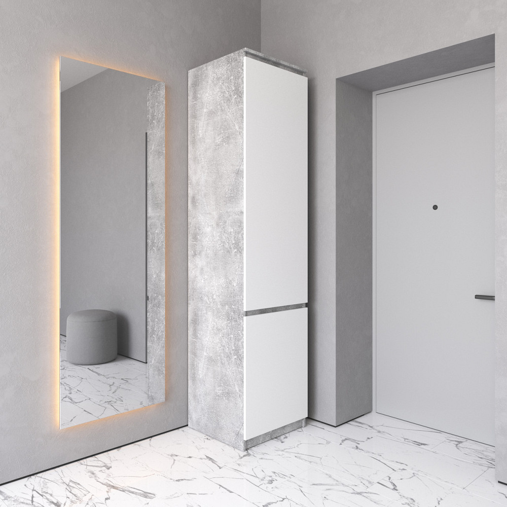 Шкаф пенал VAYS R-21 Бетон-Белый фасад, с полками и штангой, без ручек, ЛДСП, 50×50×211 см - для одежды и обуви, в прихожую Львов - изображение 1