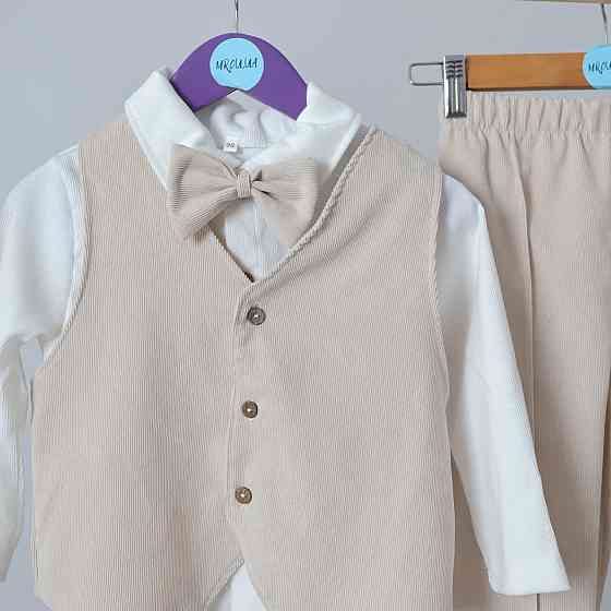 Дитячий святковий костюм для хлопчика (жилетка + штани + сорочка + бабочка) Білий БежевийMROU 68 Кам'янець-Подільський