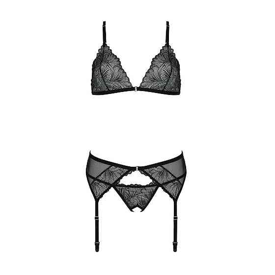 Комплект з відкритим доступом Passion DELIENA SET S/M black, ліф, стрінги, пояс для панчіх Sex Aura Київ