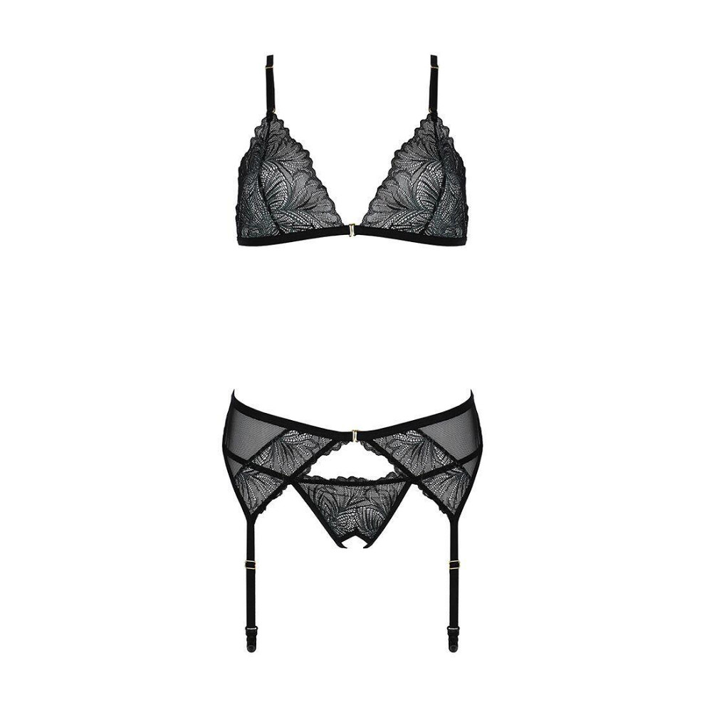 Комплект з відкритим доступом Passion DELIENA SET S/M black, ліф, стрінги, пояс для панчіх Sex Aura Київ - фото 4