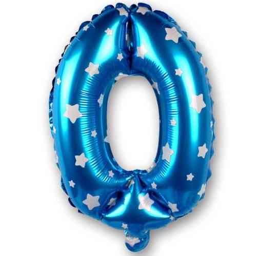 Шарик цифра 0 фольгированная со звездочками 32 дюйма голубой Киев
