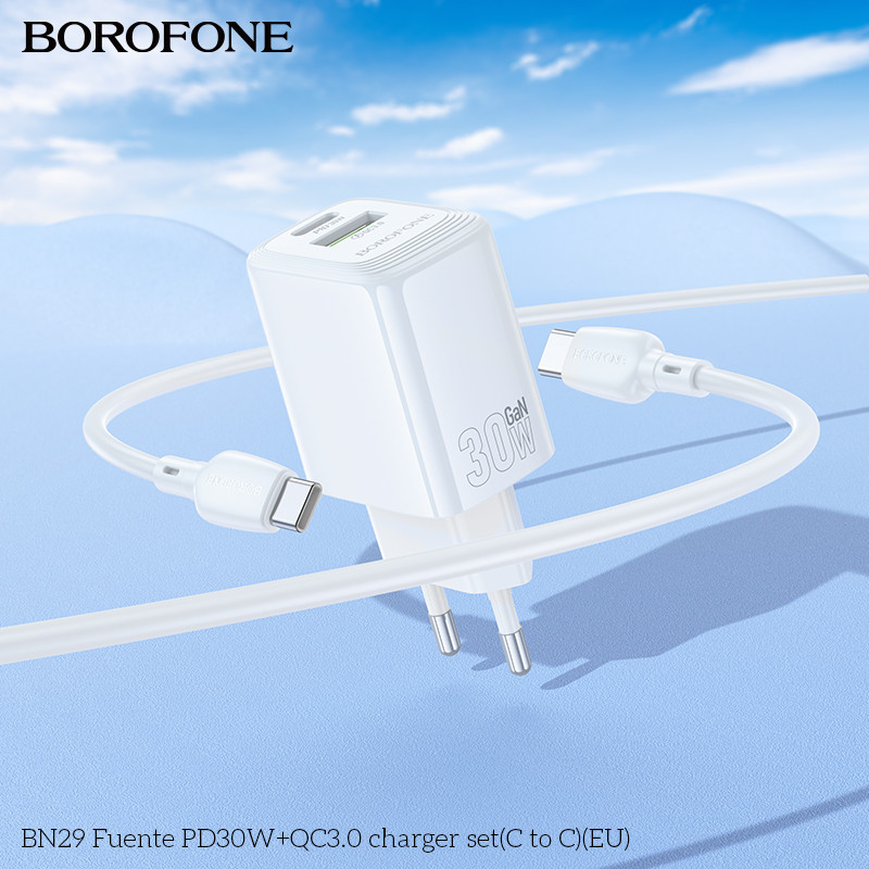 Мережевий зарядний пристрій BOROFONE BN29 Fuente PD30W+QC3.0 charger (EU) White Одеса - фото 7