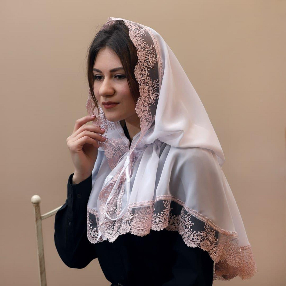 Жіночий палантин для відвідування храму, церкви, монастиря, обряду хрещення, вінчання мереживна шифонова хустка на голову Світлинка 80*120 см Betis бі Кривий Ріг - фото 1