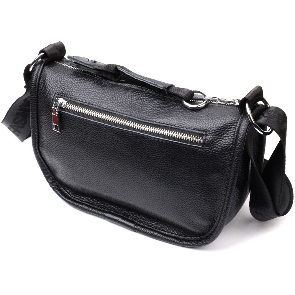 Жіноча сумка із заокругленими краями з натуральної шкіри Vintage 22253 Чорна Київ - фото 2