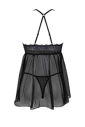 Пеньюар Passion KERRIA CHEMISE black, S/M, мереживний верх, трусики в комплекті Sex Aura Київ