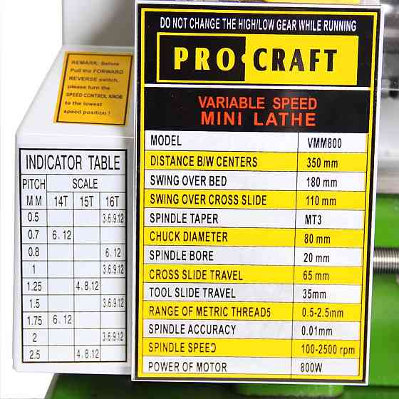 Токарний верстат Procraft VMM800 – 550 Вт, 100–2500 об/хв, для точного металевого токаріння Львів