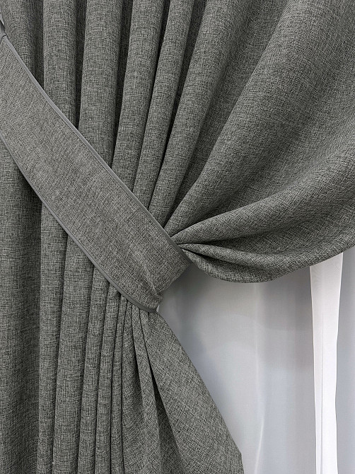 Комплект готових штор VR-Textil Льон Мішковина № 108ш Сірий 120х270см 2 шт (39-0035) Київ - фото 5