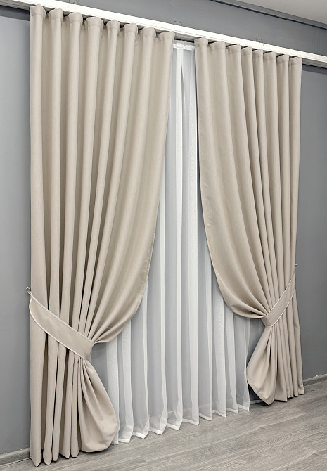 Комплект штор VR-Textil Блекаут двосторонній Scandi № 1904ш Бежевий 150х270 см 2 шт (33-0937) Київ - фото 3