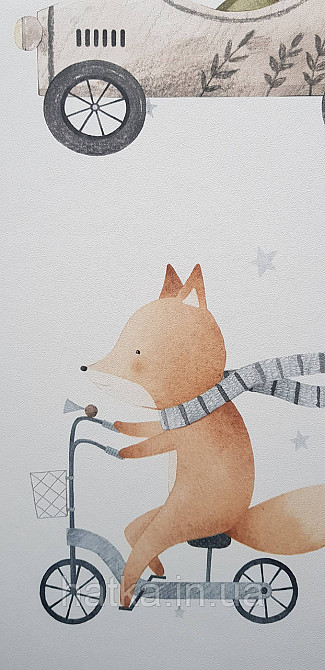 Шпалери флізелінові еко Rasch Kids World II 0.53х10 дитячі машини ретро тварин на білому Київ - фото 1