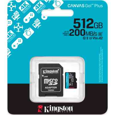 Карта памяти Kingston 512GB microSDXC сlass 10 UHS-I U3 V30 A2 Canvas Go Plus G4 (SDCG4/512GB) Винница