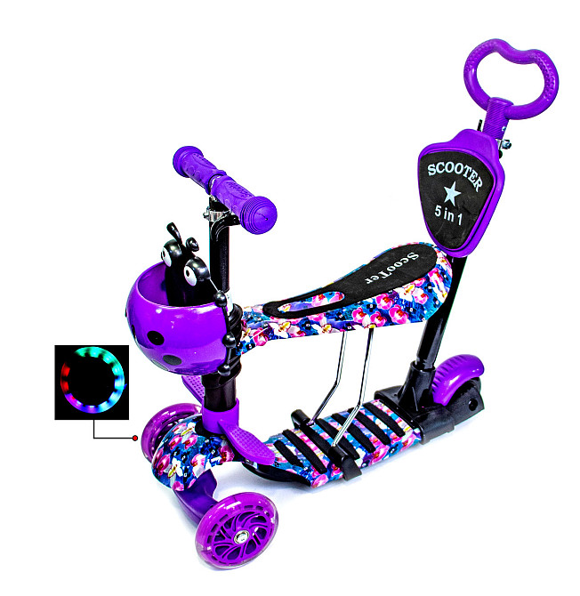 Самокат с сиденьем и родительской ручкой Scooter 5 в 1 с рисунком "Орхидея" Одесса - изображение 1