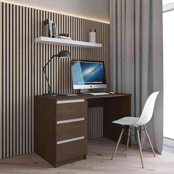 Комп’ютерний стіл VAYS R-13 Венге Темний-Білі планки, письмовий з тумбою зліва, 3 шухляди, без ручок, ЛДСП, 120×60×75 см - для дому та офісу Львів