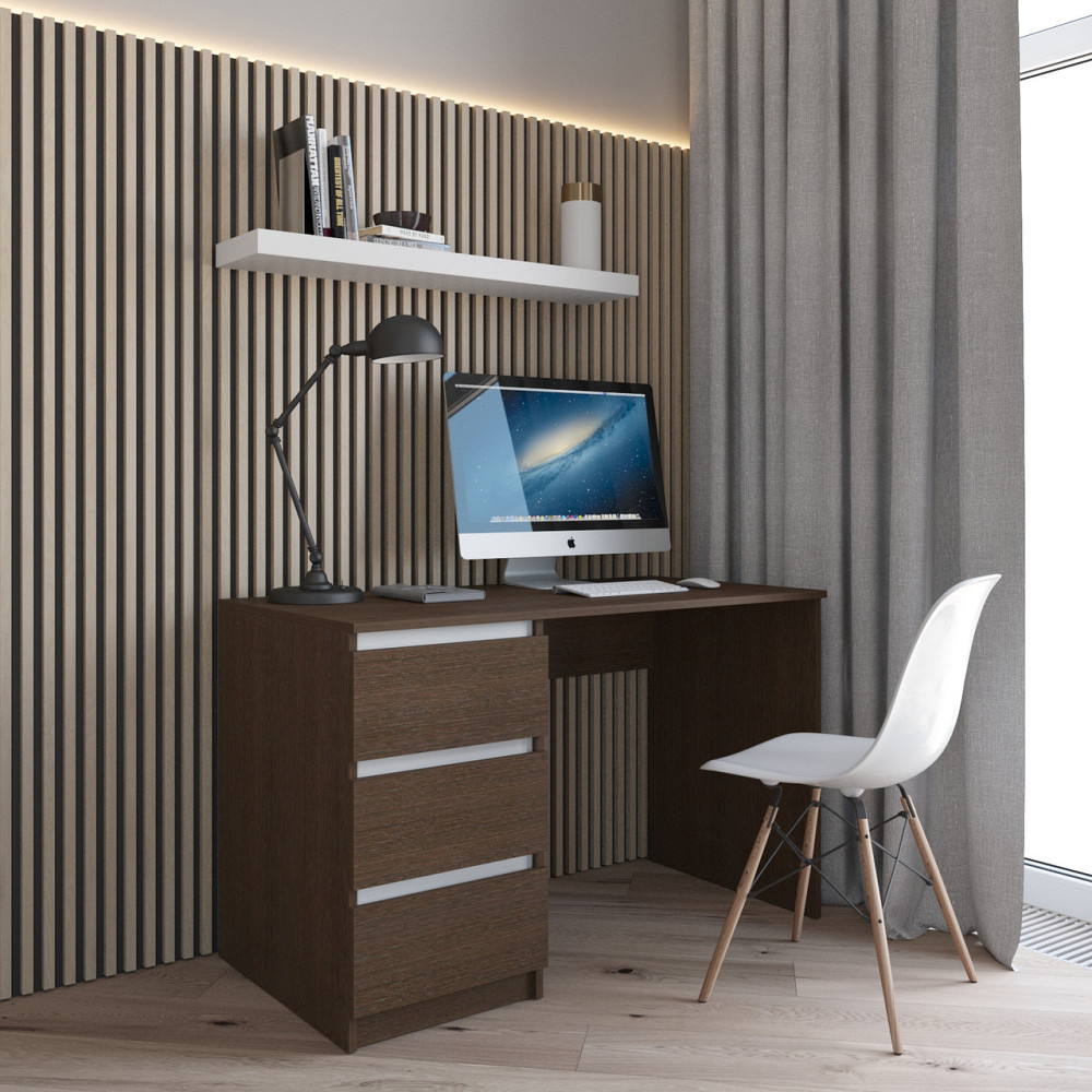 Компьютерный стол VAYS R-13 Венге Темный-Белые планки, письменный с тумбой слева, 3 ящика, без ручек, ЛДСП, 120×60×75 см - для дома и офиса Львов - изображение 1