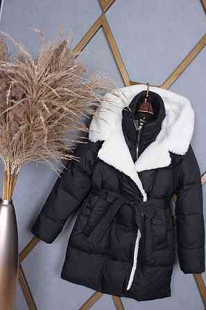 Детская черная зимняя куртка пальто на девочку подростка 164 Николаев