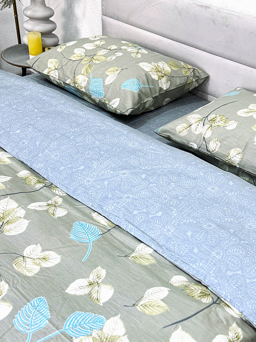 Ecotton Комплект постільної білизни Ecotton двоспальний Євро 210х220 см сатин Листя зелений (ри Коломия - фото 4