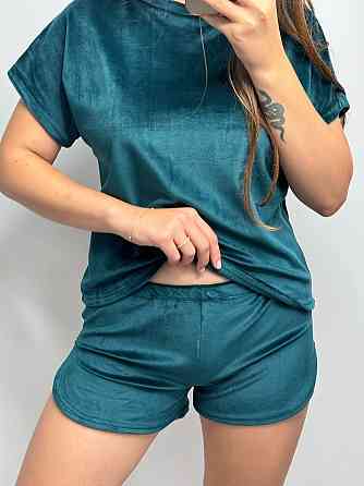 Пижама женская футболка + шорты из плюшевого велюра Зеленый XXL Харьков