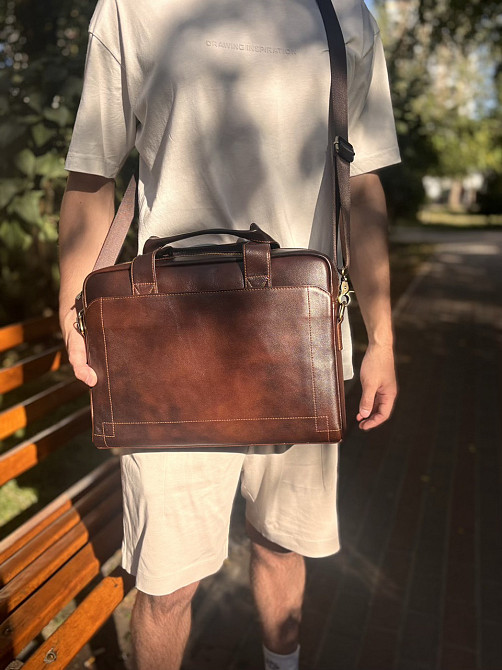Кожаная мужская сумка для ноутбука Vintage 20470 Коричневый Киев - изображение 3