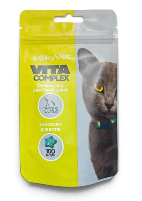 Дополнительный корм Vita Complex для кошек с лососем (для шерсти и кожи) 100 шт Винница - изображение 1