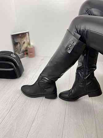 Nivelle Шкіряні чоботи жіночі демісезонні весна-осінь на низькому ходу чорні з натуральної шкір Коломыя