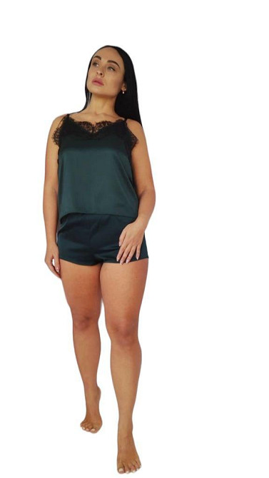 Піжама жіноча шовкова майка і шорти Зелений 56 Харків - фото 2