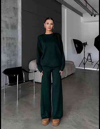 Жіночий затишний базовий костюм двійка з турецької ангори-кашемір Зелений, 46/48 Одеса