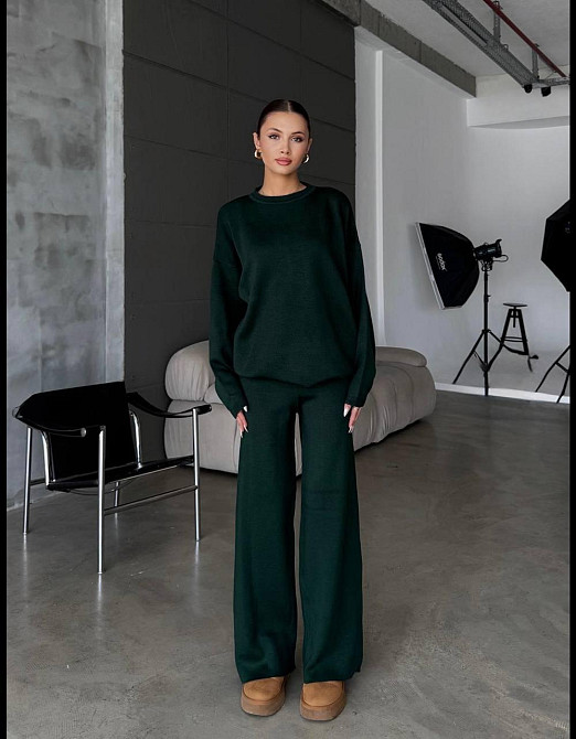 Жіночий затишний базовий костюм двійка з турецької ангори-кашемір Зелений, 46/48 Одеса - фото 1