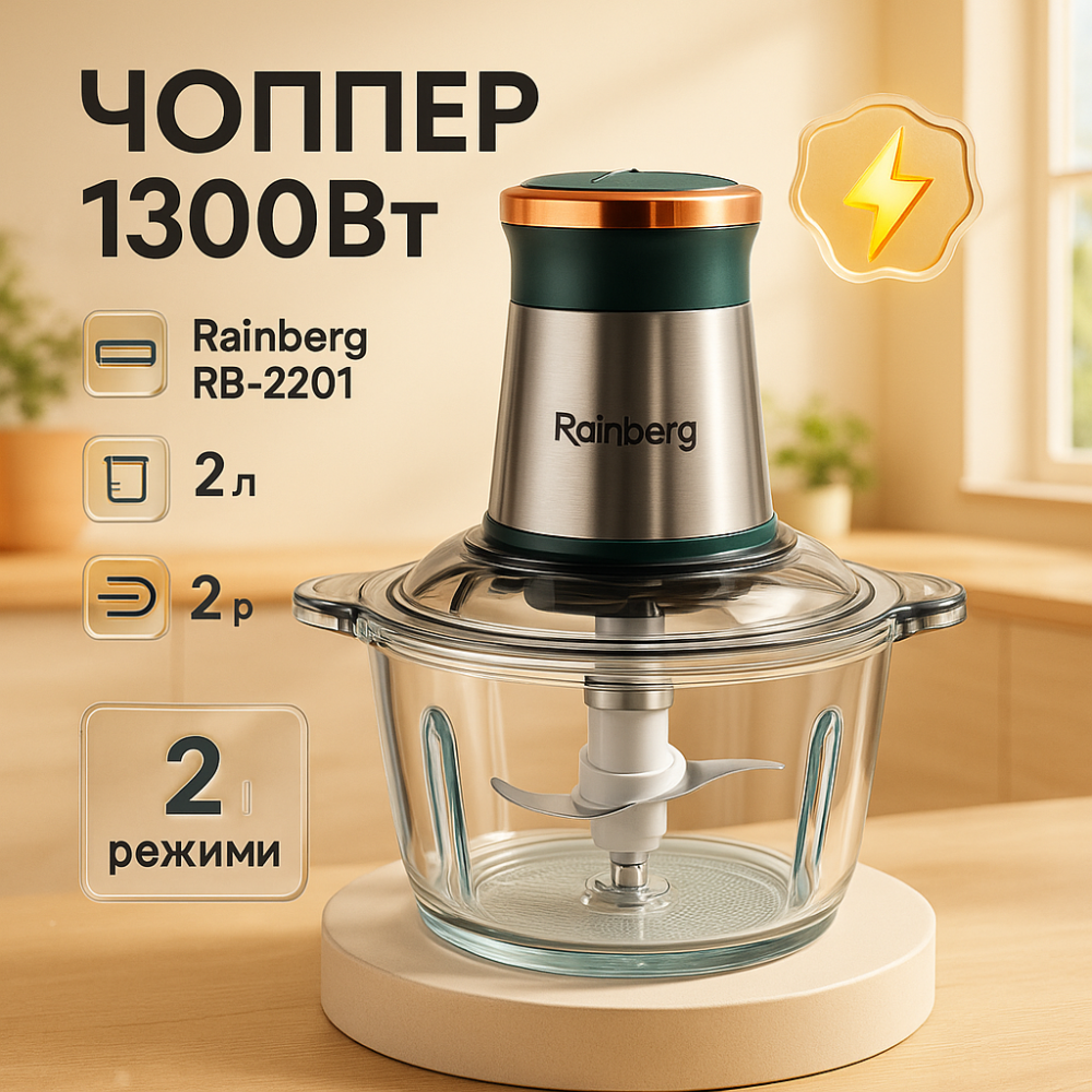 Блендер с защитой от разбрызгивания Rainberg RB-2201 1300 Вт, Блендер для пюре и коктейлей FL-41 Львов - изображение 15