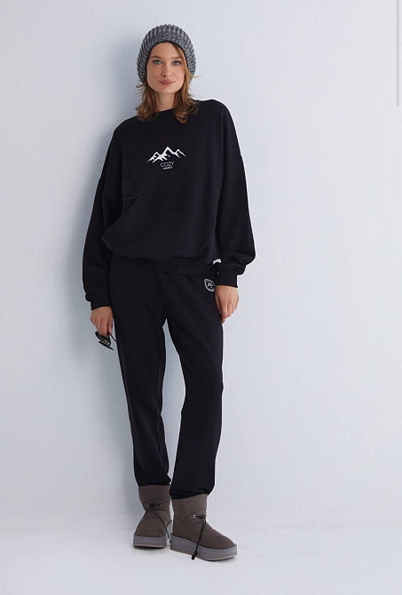 Женский прогулочный костюм двойка: кофта и штаны премиум качества футер диагональный 100% хлопок Черный, 44 Одесса - изображение 1